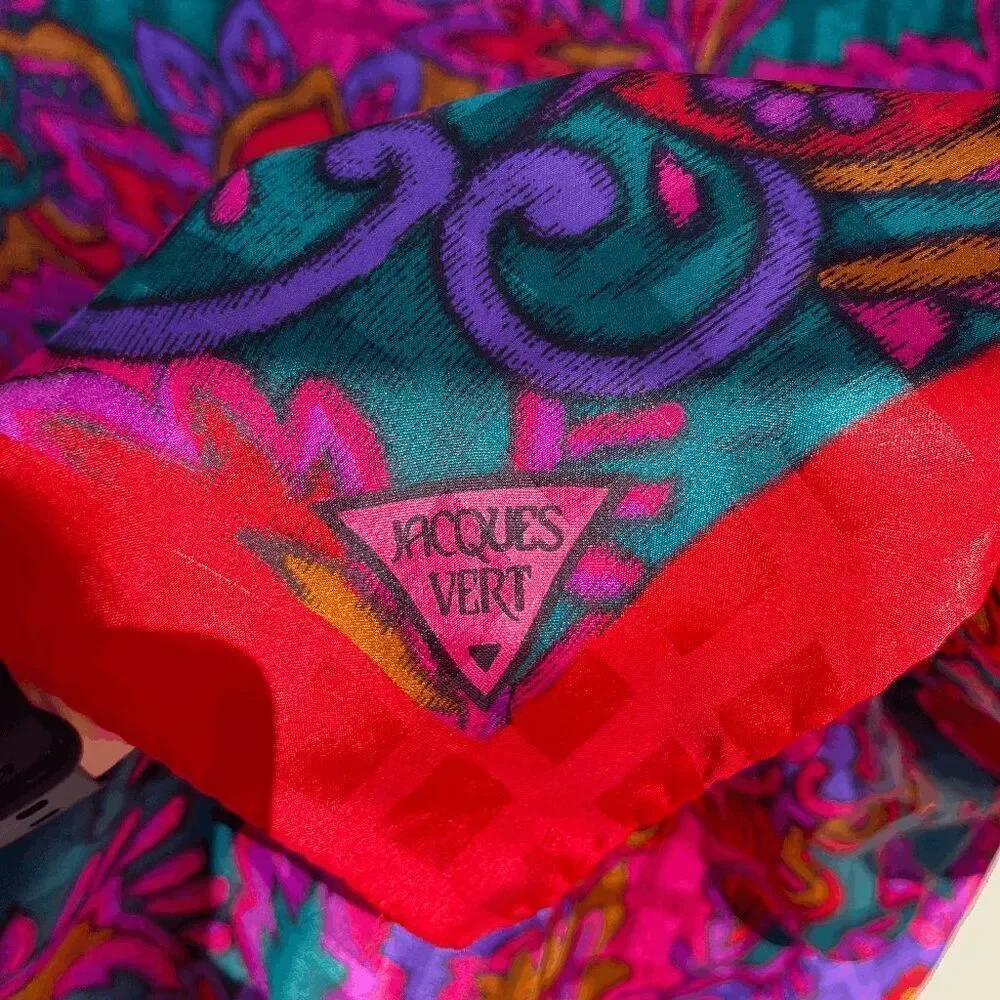 Vintage Jacques Vert Oversized Paisley Scarf Wrap Made in Italy 30% Silk